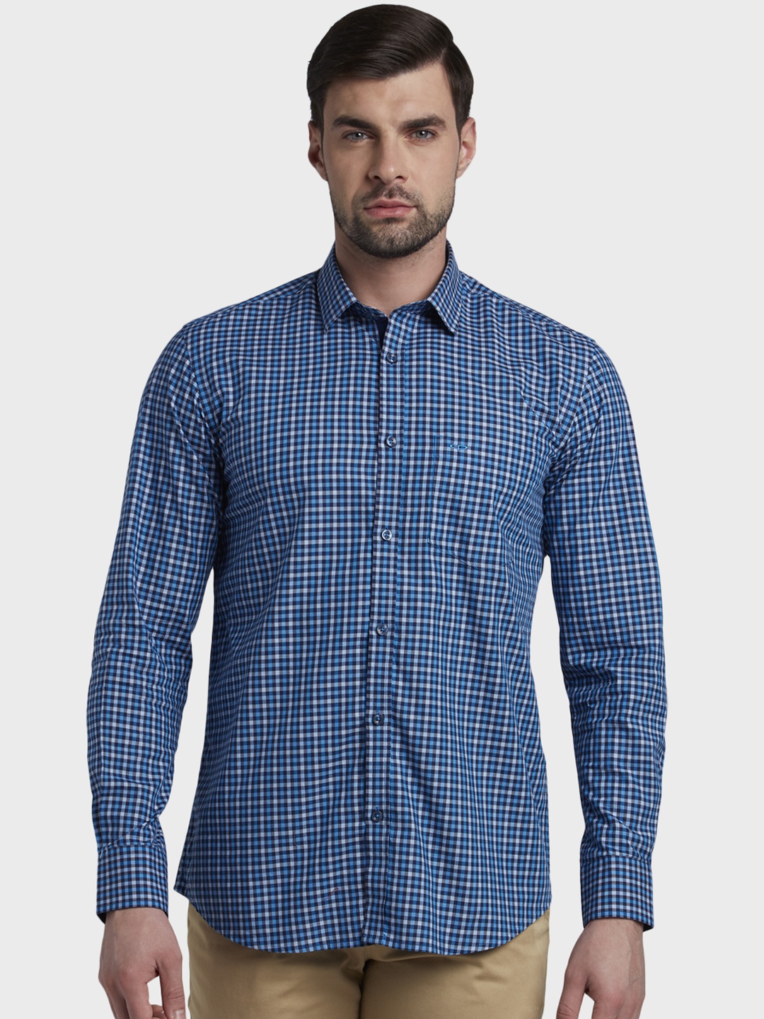 

ColorPlus Men Blue Tailored Fit Checked Casual Shirt