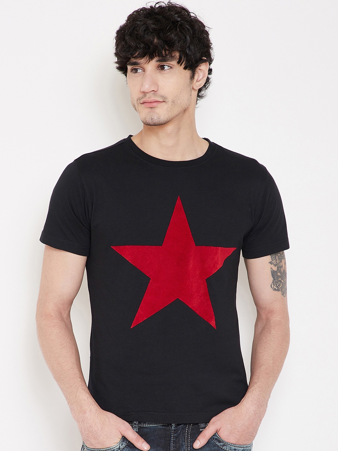 

PUNK Men Black Printed Round Neck T-shirt