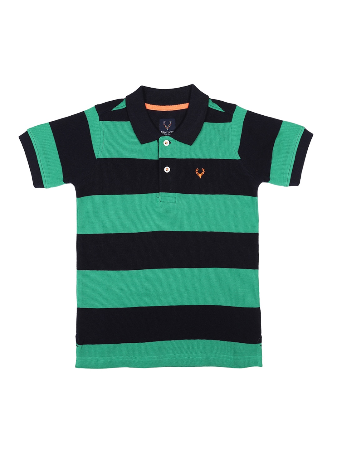 

Allen Solly Junior Boys Green Striped Polo Collar T-shirt