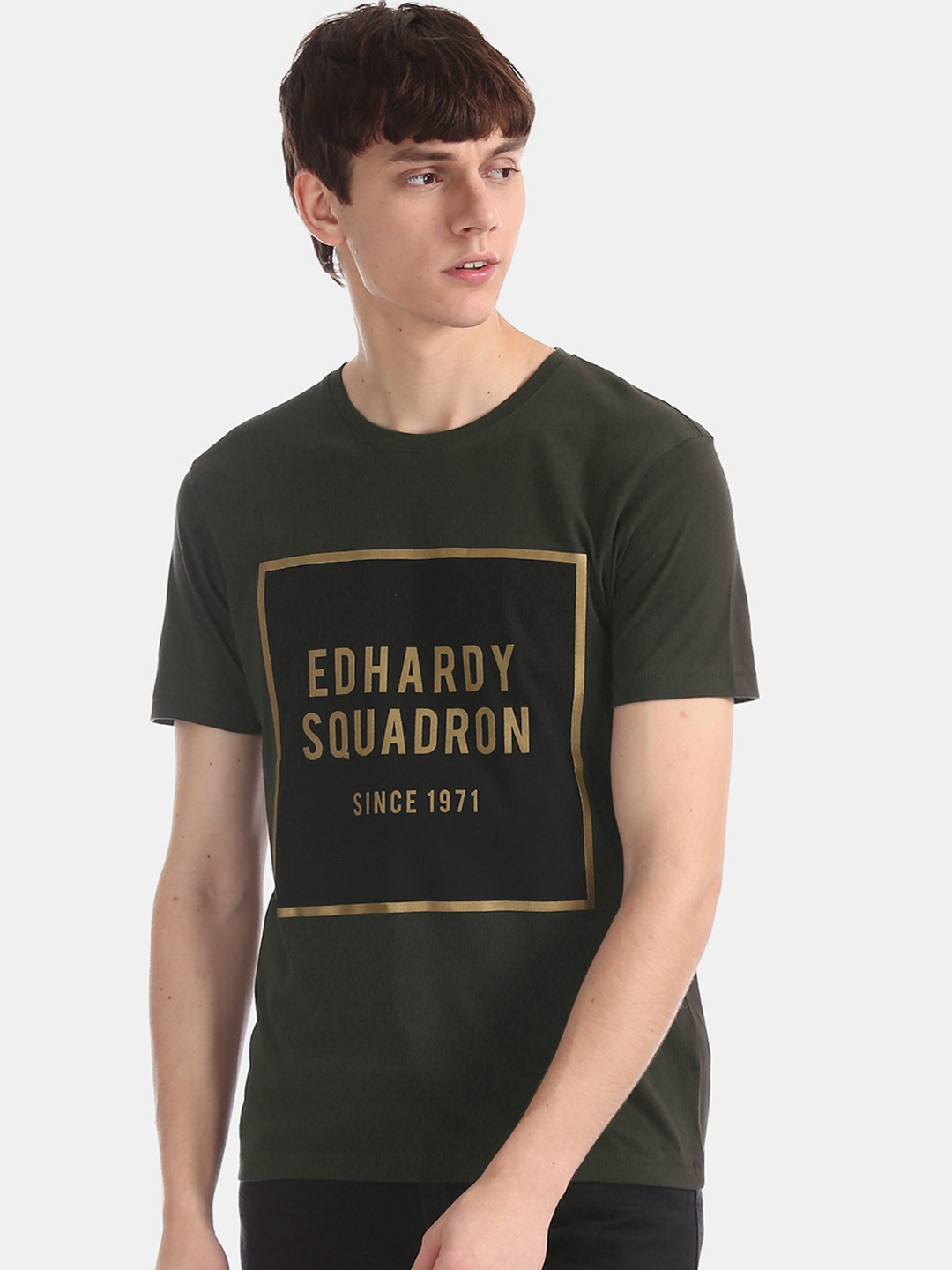 

Ed Hardy Men Green Printed Round Neck Pure Cotton T-shirt