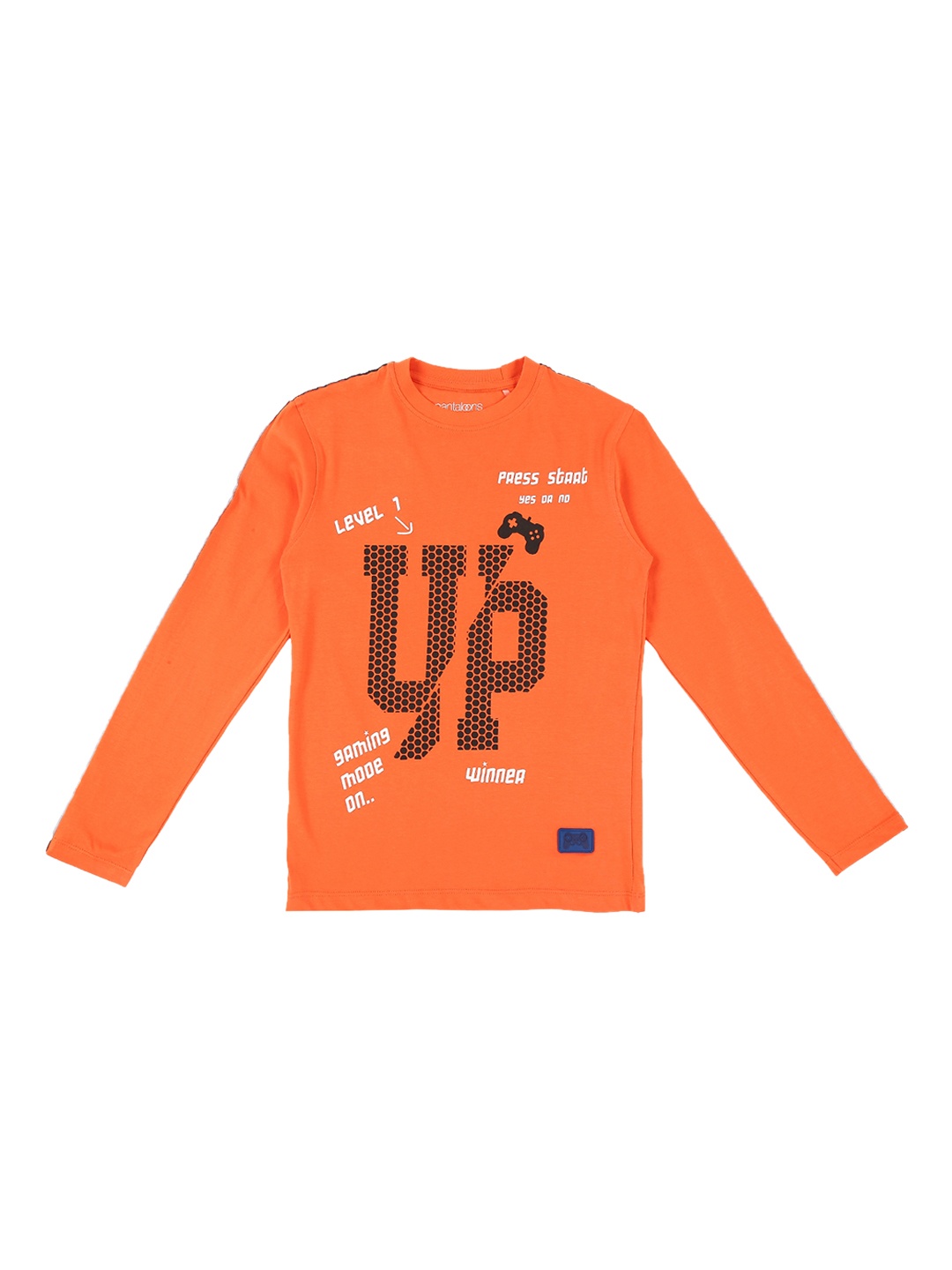 

Pantaloons Junior Boys Orange Printed Round Neck Pure Cotton T-shirt