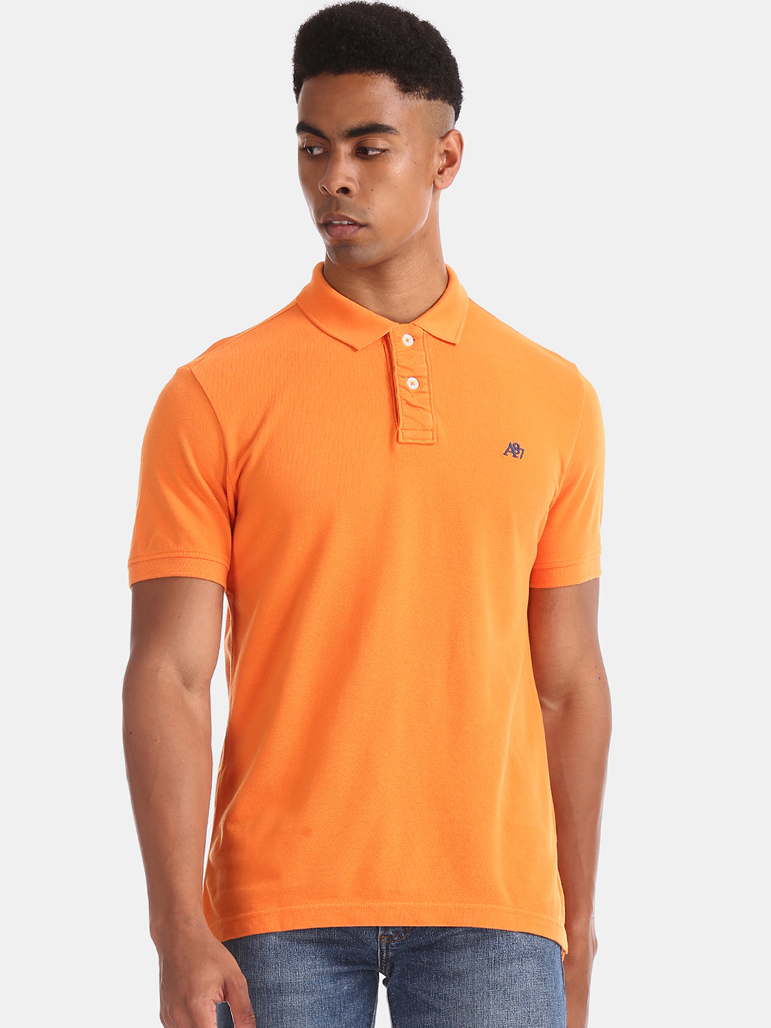 

Aeropostale Men Orange Solid Polo Collar Pure Cotton T-shirt