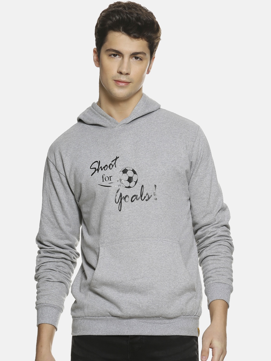 

Campus Sutra Men Grey Printed Hooded Sweatshirt