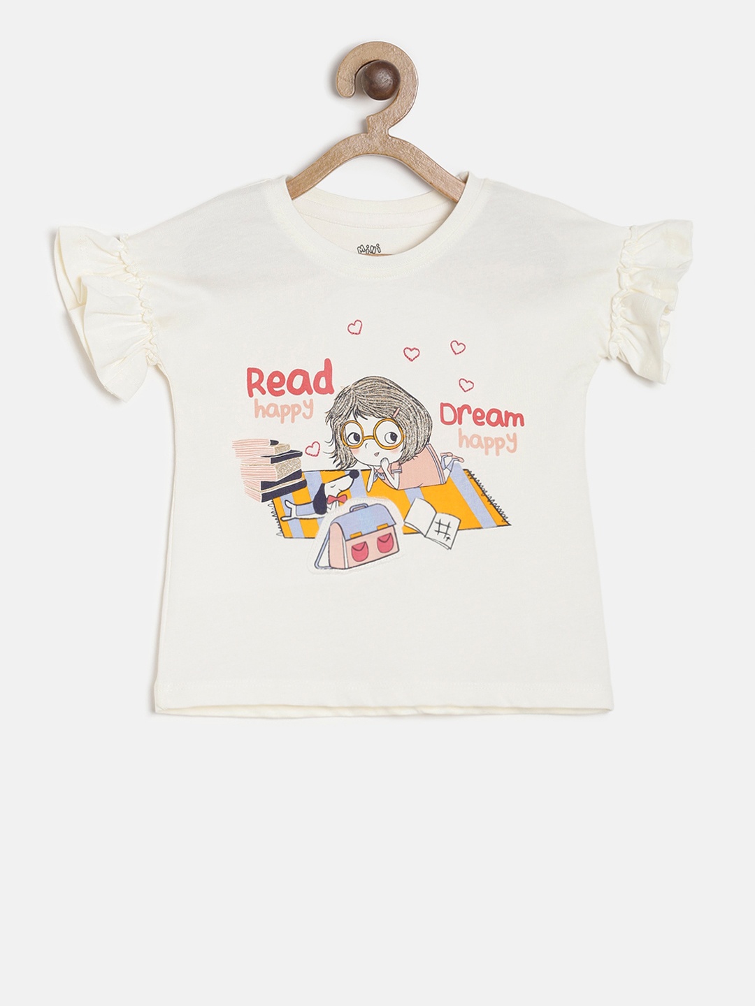 

MINI KLUB Girls Off-White Printed Pure Cotton Top