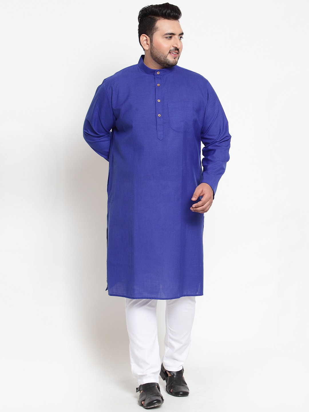 

plusS Men Blue & White Solid Kurta with Pyjamas