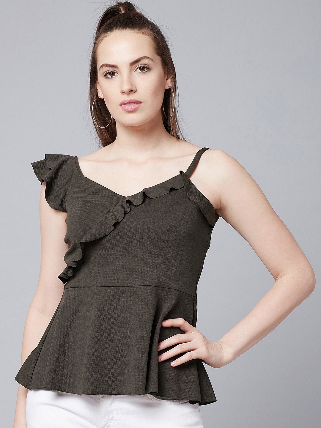 

Athena Women Olive Green Solid Peplum Top