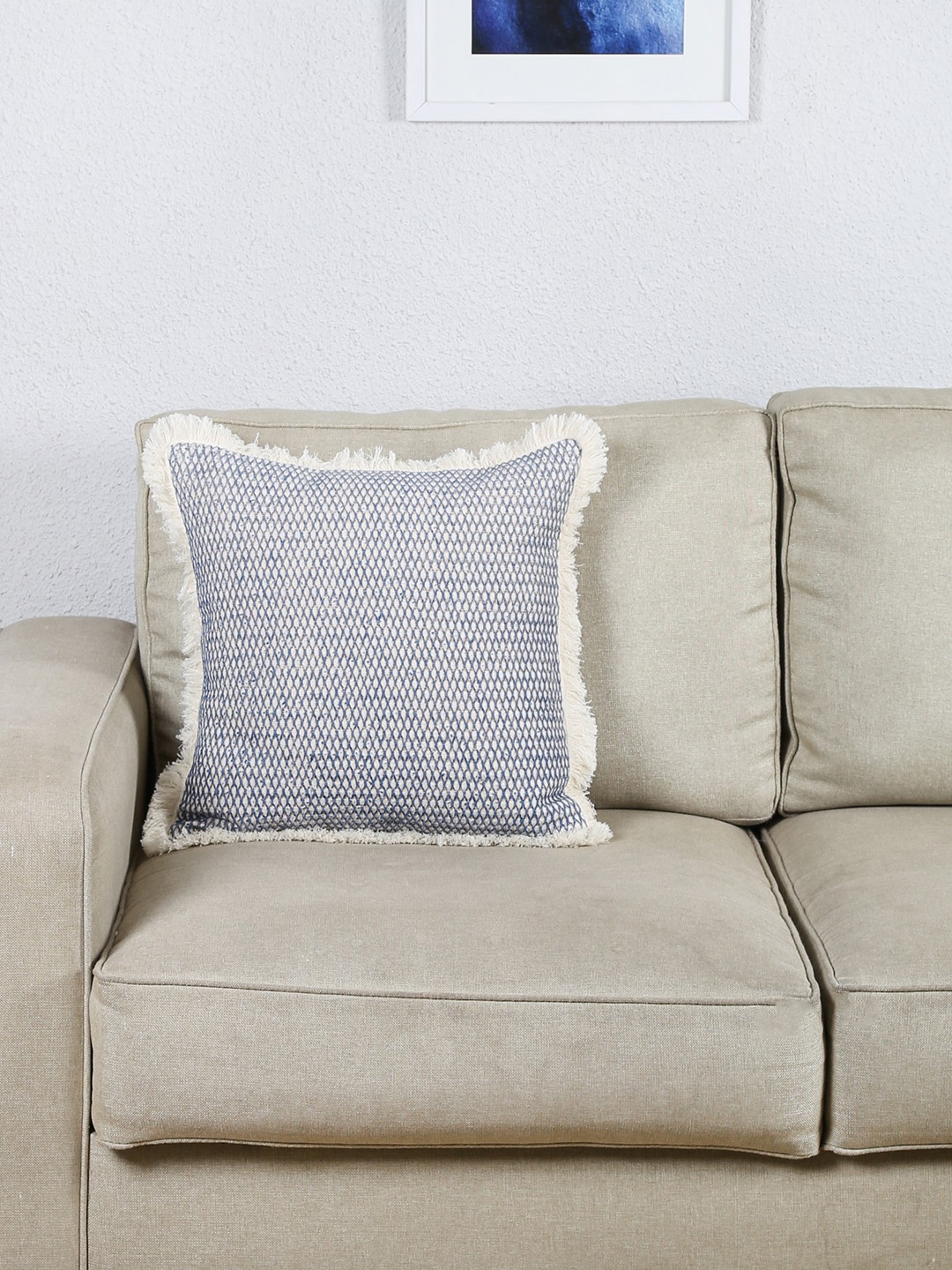 

House This Blue & Beige Self Design Square Cushion Covers