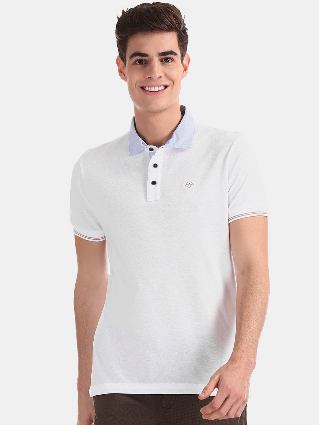 

Arrow Sport Men White Solid Polo Collar Pure Cotton T-shirt