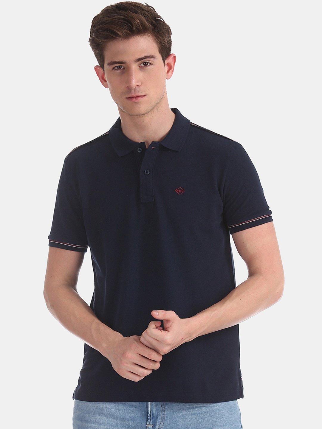 

Arrow Sport Men Blue Solid Polo Collar Pure Cotton T-shirt