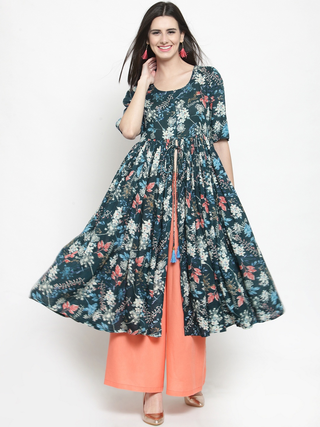 Sera Women Green Floral Printed A-Line Kurta