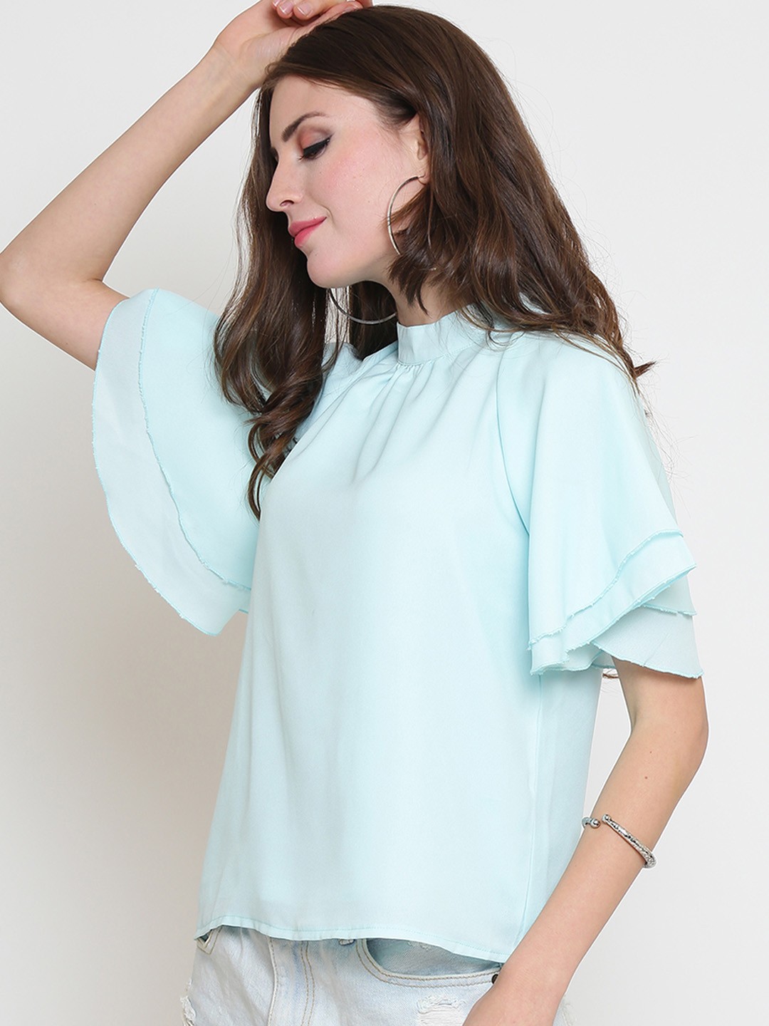 

Sera Women Blue Solid A-Line Top