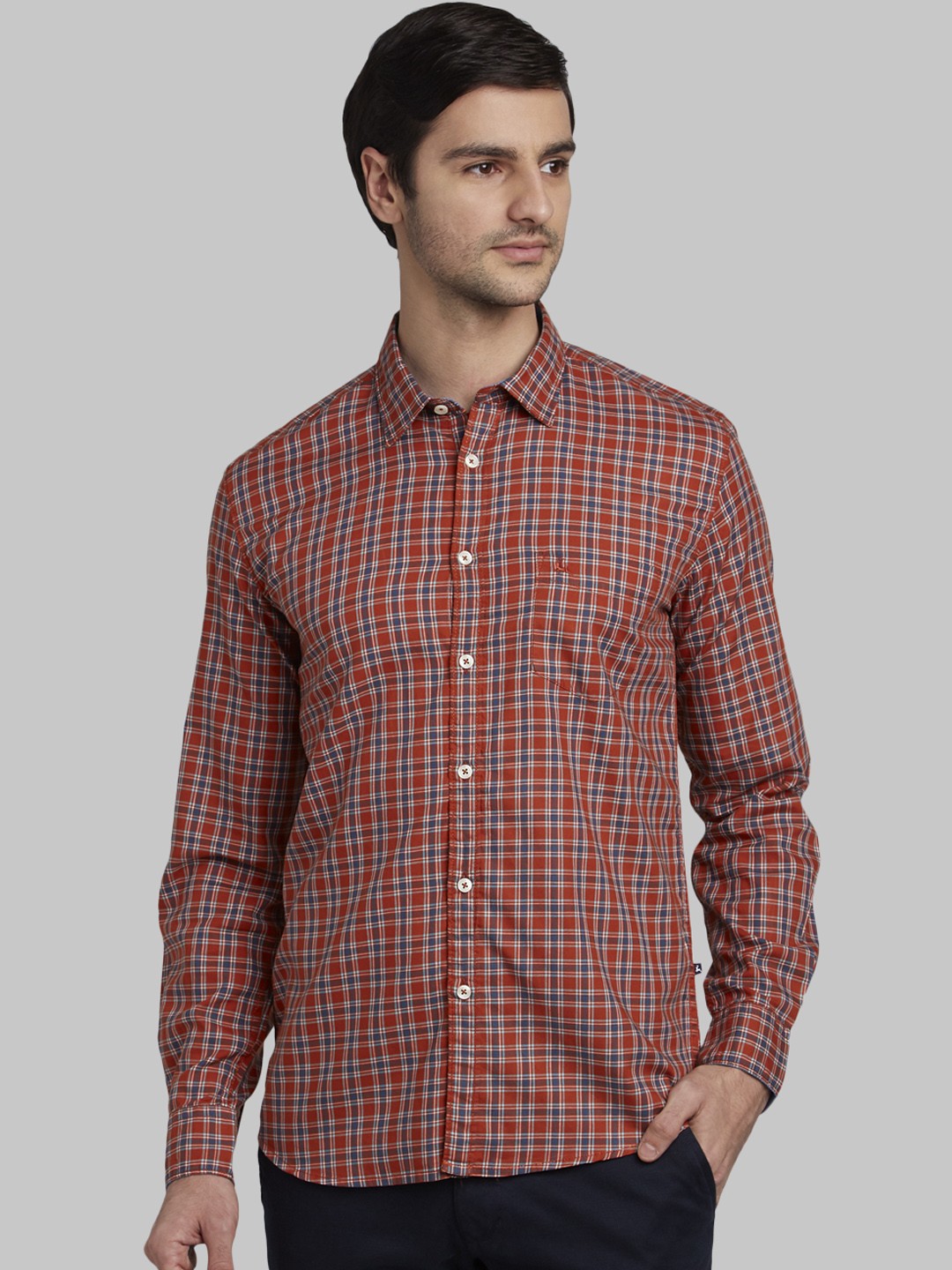 

Parx Men Rust Red & Blue Slim Fit Checked Casual Shirt