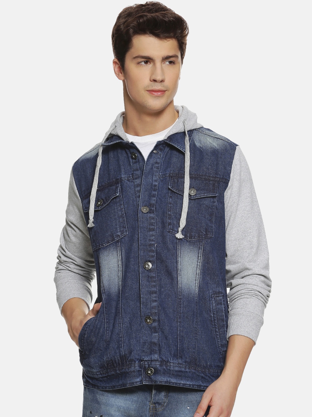 

Campus Sutra Men Blue Colourblocked Denim Jacket