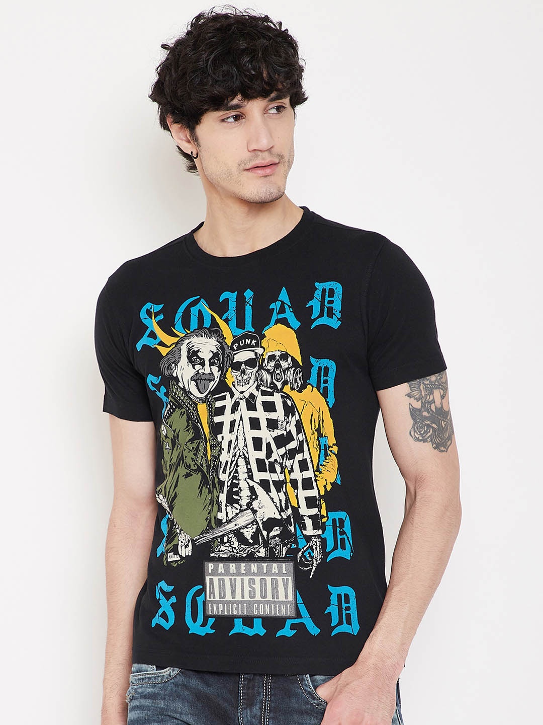 

PUNK Men Black Printed Round Neck T-shirt