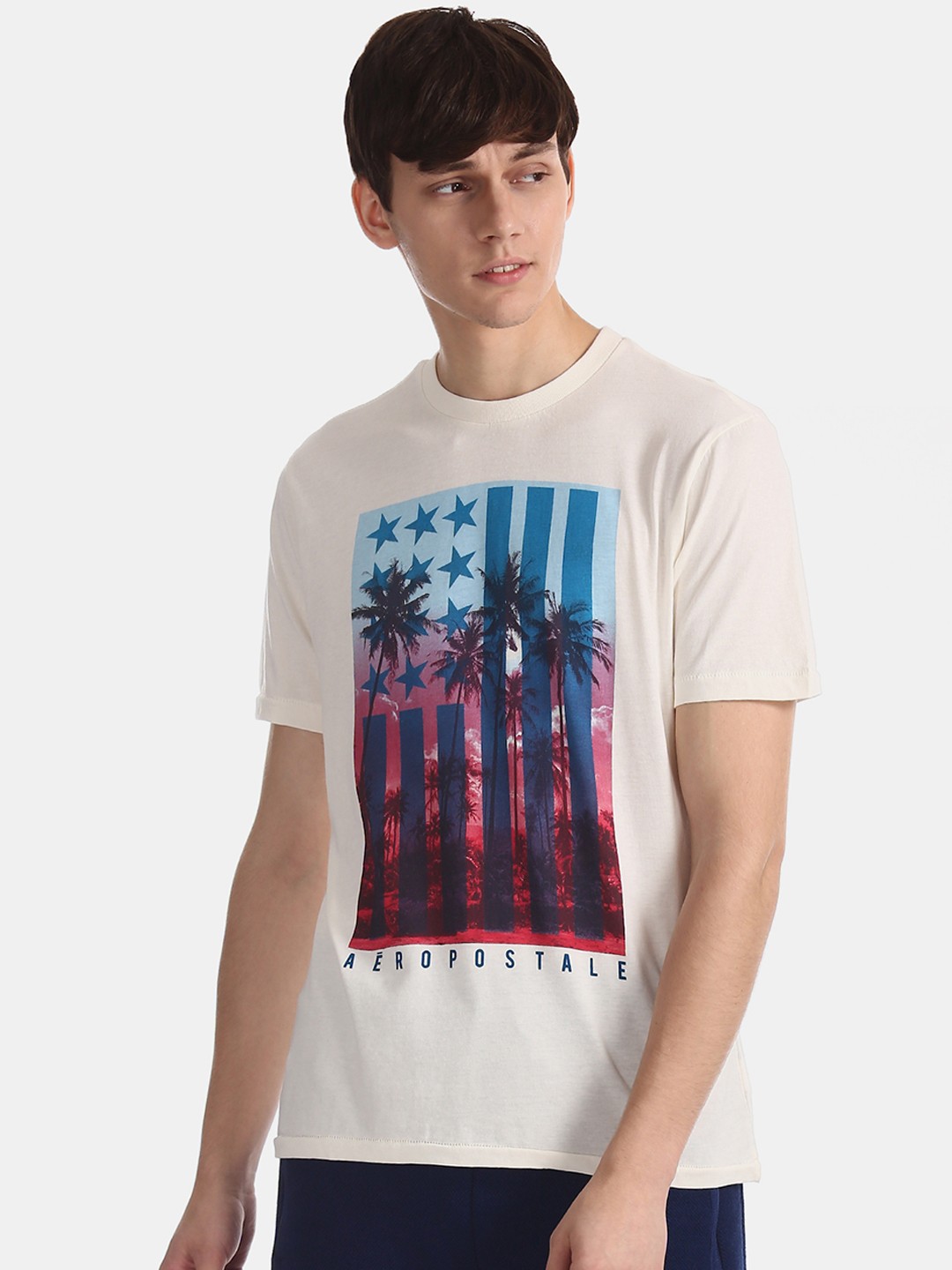 

Aeropostale Men White Printed Round Neck Pure Cotton T-shirt
