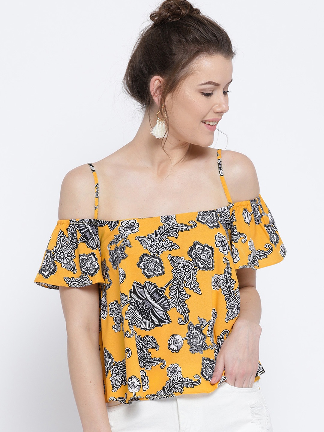 

Sera Women Yellow Printed A-Line Top