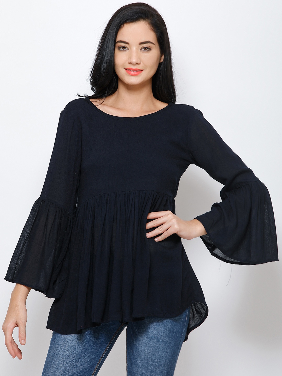 

Cation Women Navy Blue Solid A-Line Top