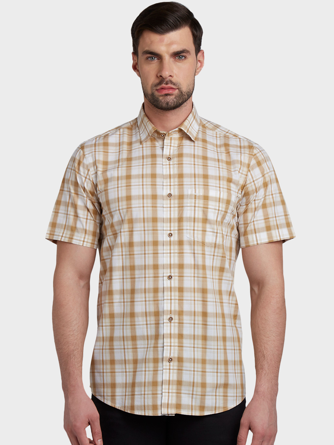 

ColorPlus Men Beige & Off-White Tailored Fit Checked Casual Shirt