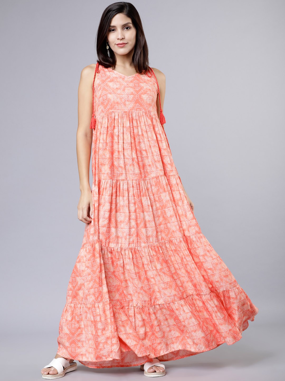 

Vishudh Women Coral Pink Dyed Maxi Dress