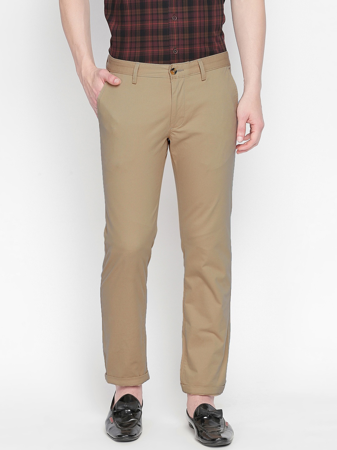 

Basics Men Beige Slim Fit Solid Regular Trousers