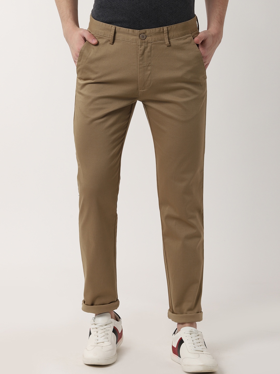 

Peter England Casuals Men Beige Slim Fit Solid Regular Trousers