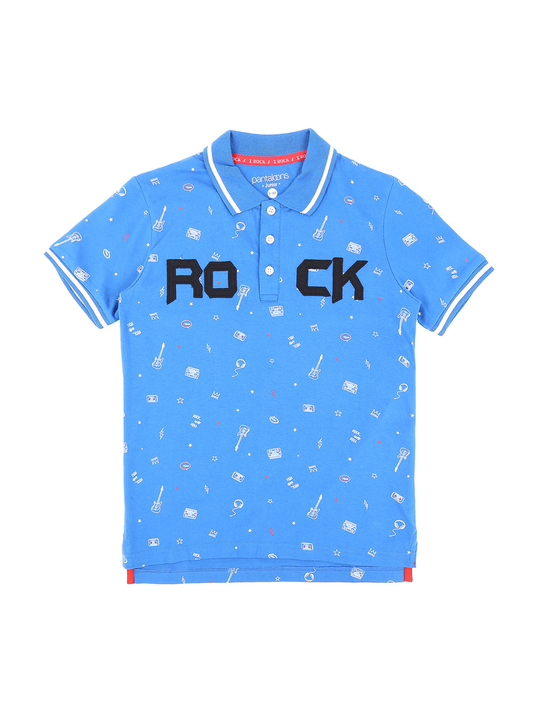 

Pantaloons Junior Boys Blue Printed Polo Collar Pure Cotton T-shirt