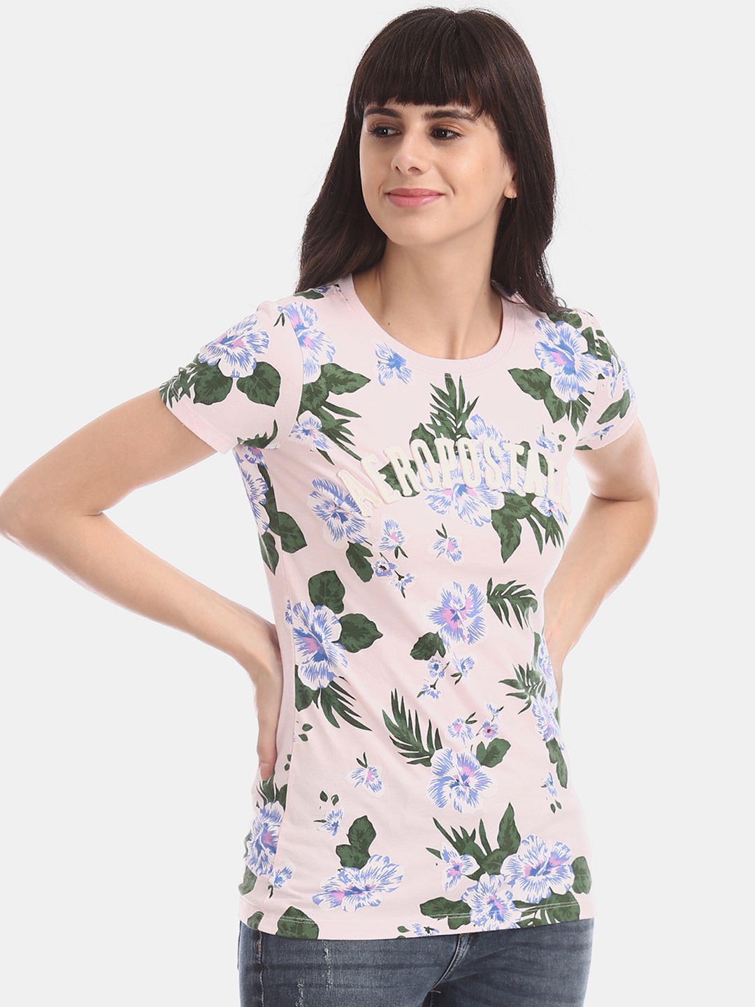 

Aeropostale Women Pink Printed Round Neck T-shirt