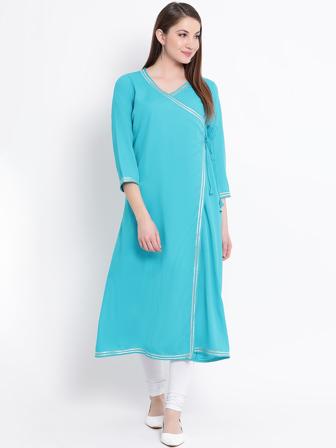 

FABNEST Women Blue & Silver-Toned Solid A-Line Kurta