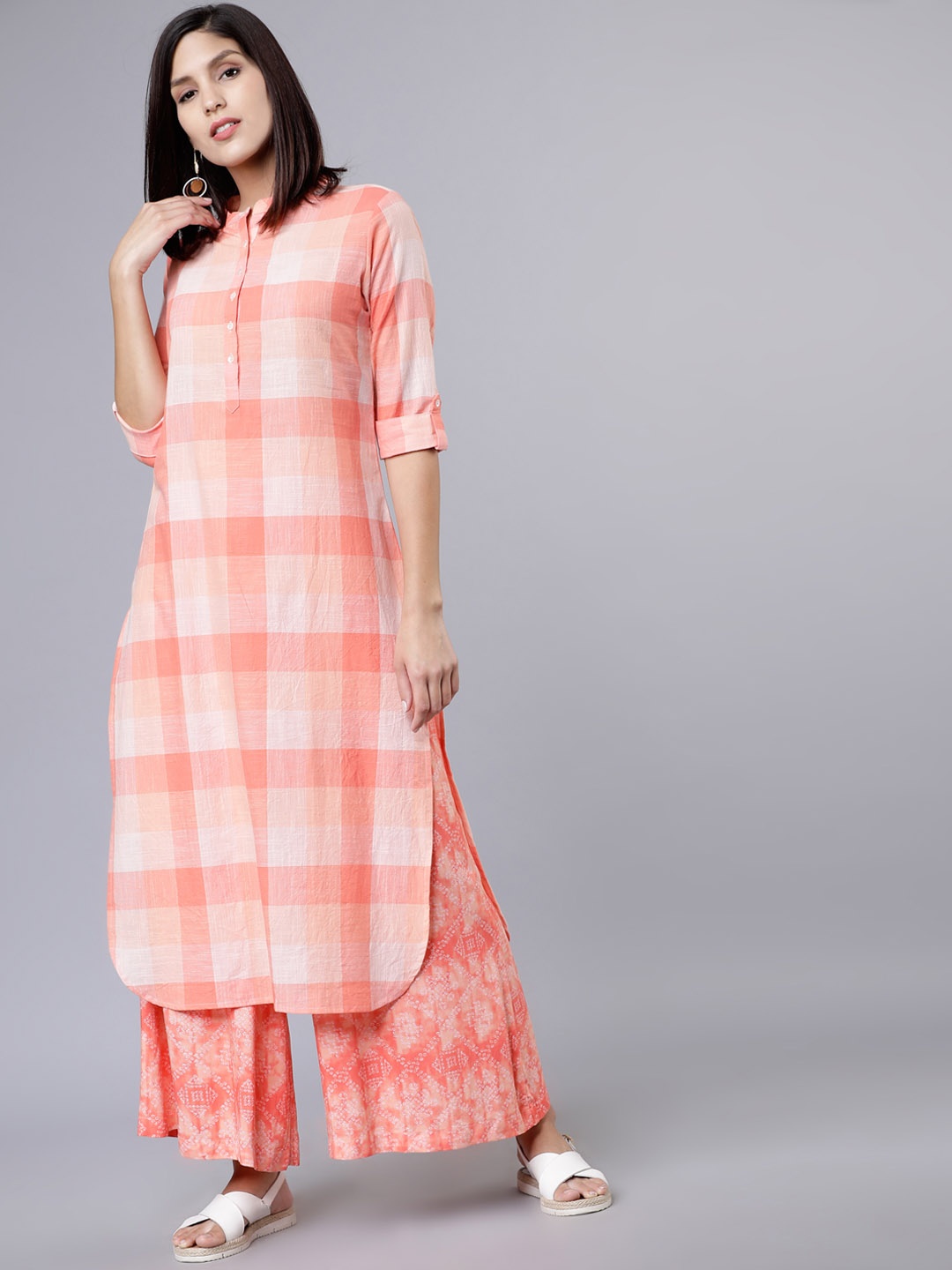 Vishudh Women Coral Printed Kurti with Palazzos