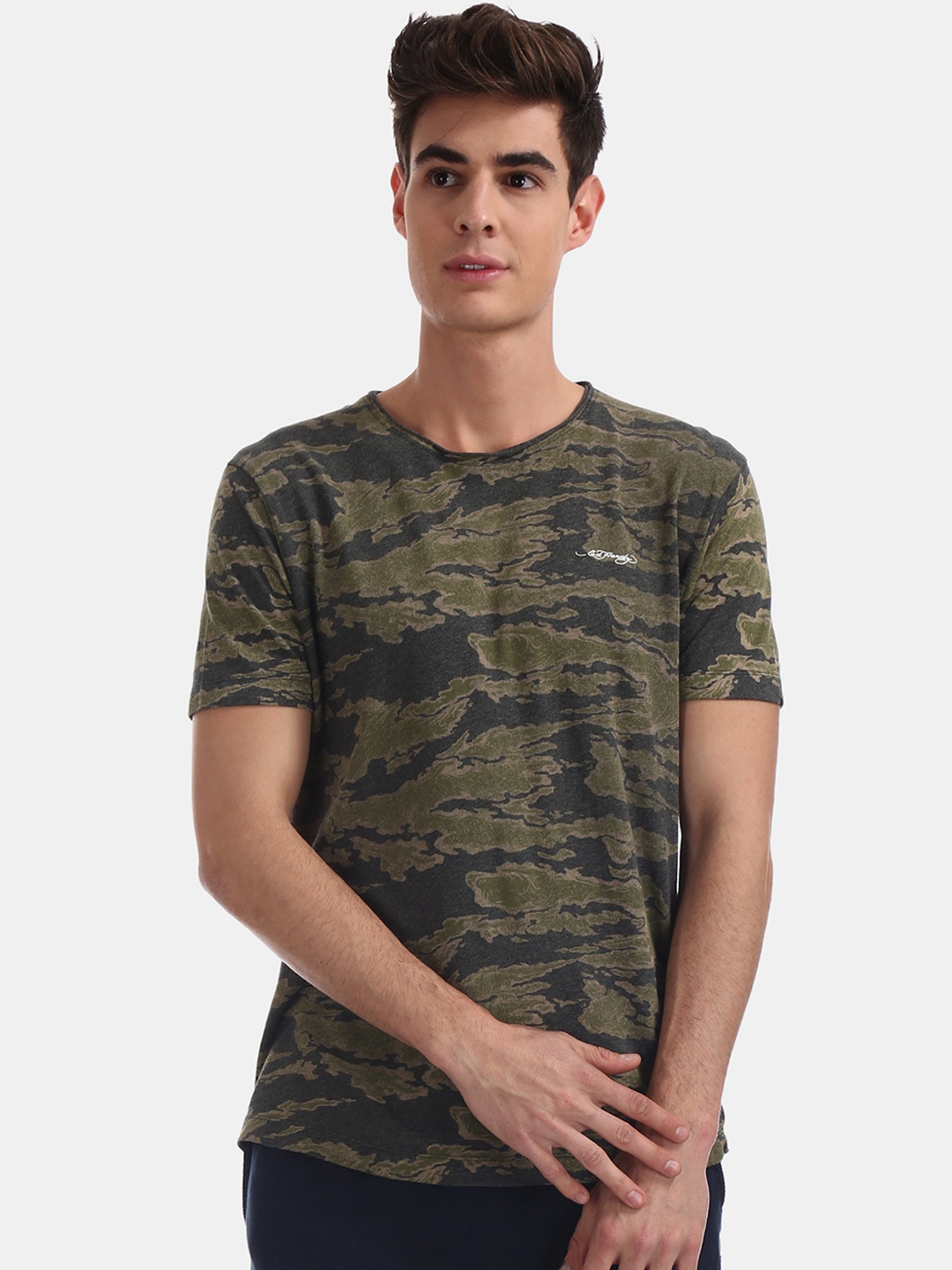 

Ed Hardy Men Green Printed Round Neck Pure Cotton T-shirt