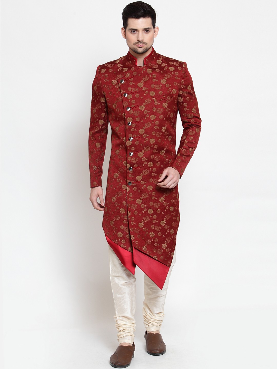 

LUXURAZI Men Red Printed Sherwani