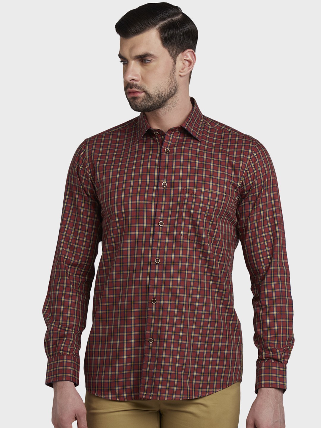 

ColorPlus Men Red & Navy Blue Tailored Fit Checked Casual Shirt