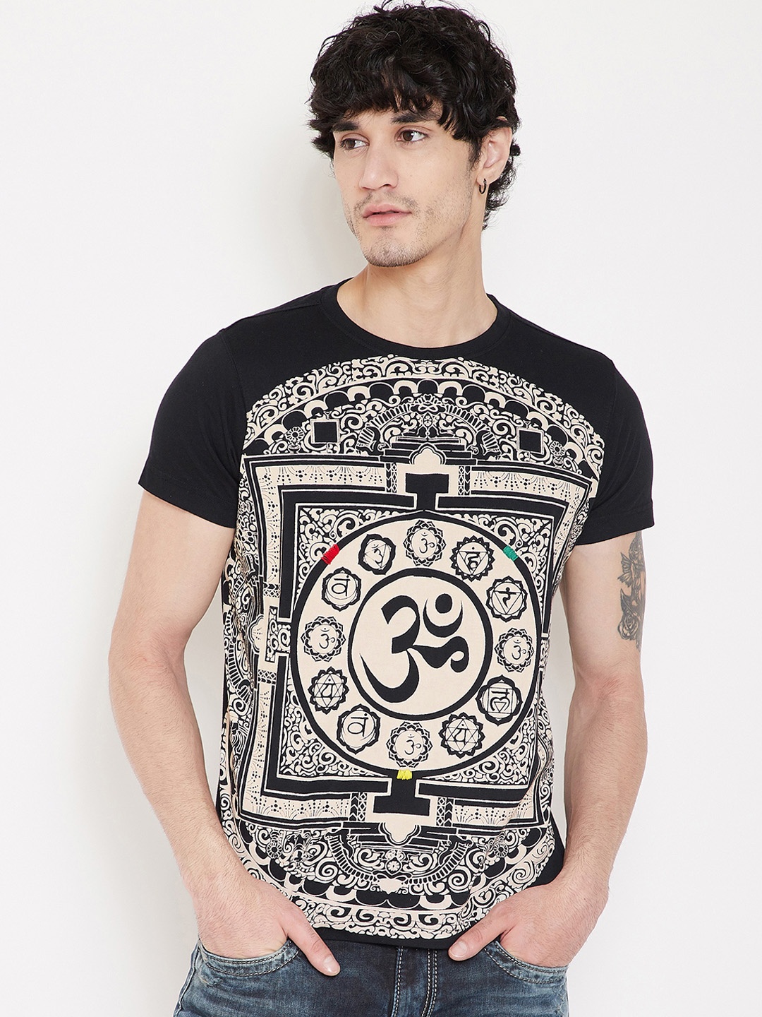

PUNK Men Black Printed Round Neck T-shirt