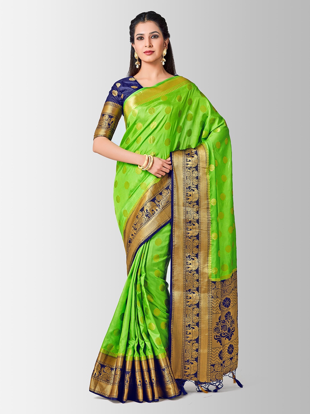 

MIMOSA Green Art Silk Woven Design Kanjeevaram Saree