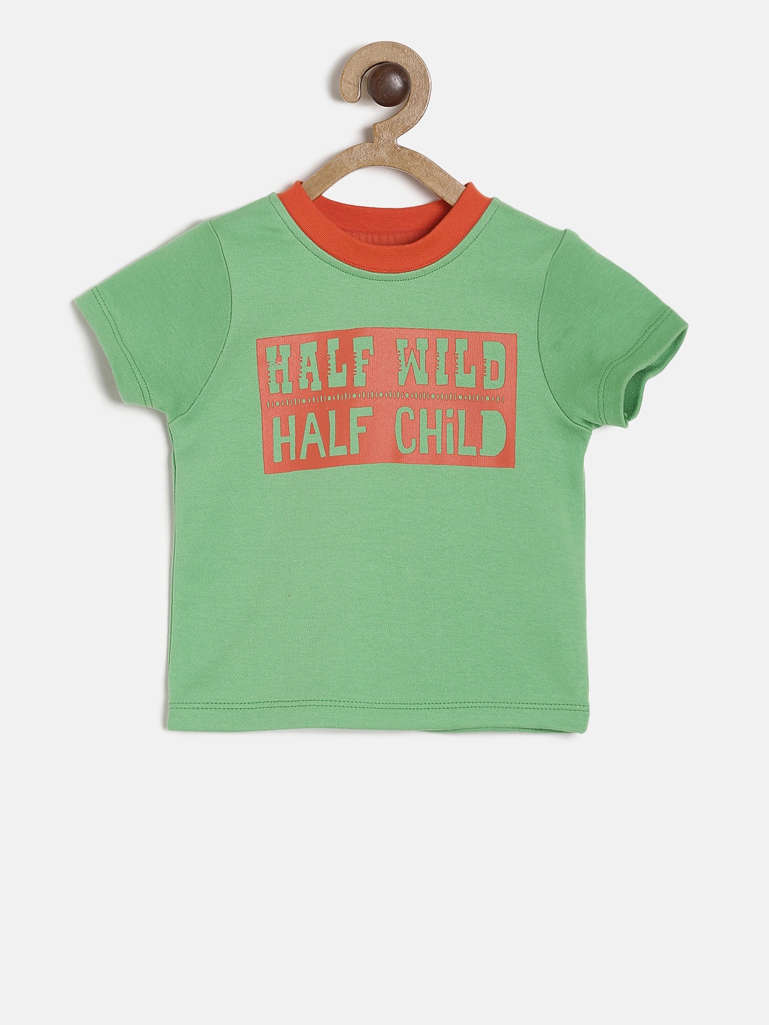 

MINI KLUB Boys Green Printed Round Neck Pure Cotton T-shirt