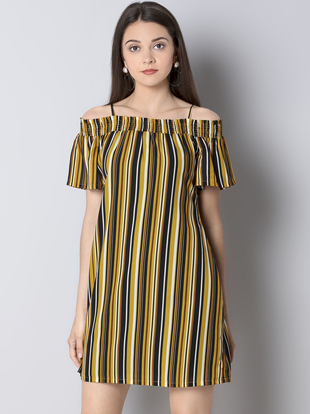 

FabAlley Women Yellow & Black A-Line Dress