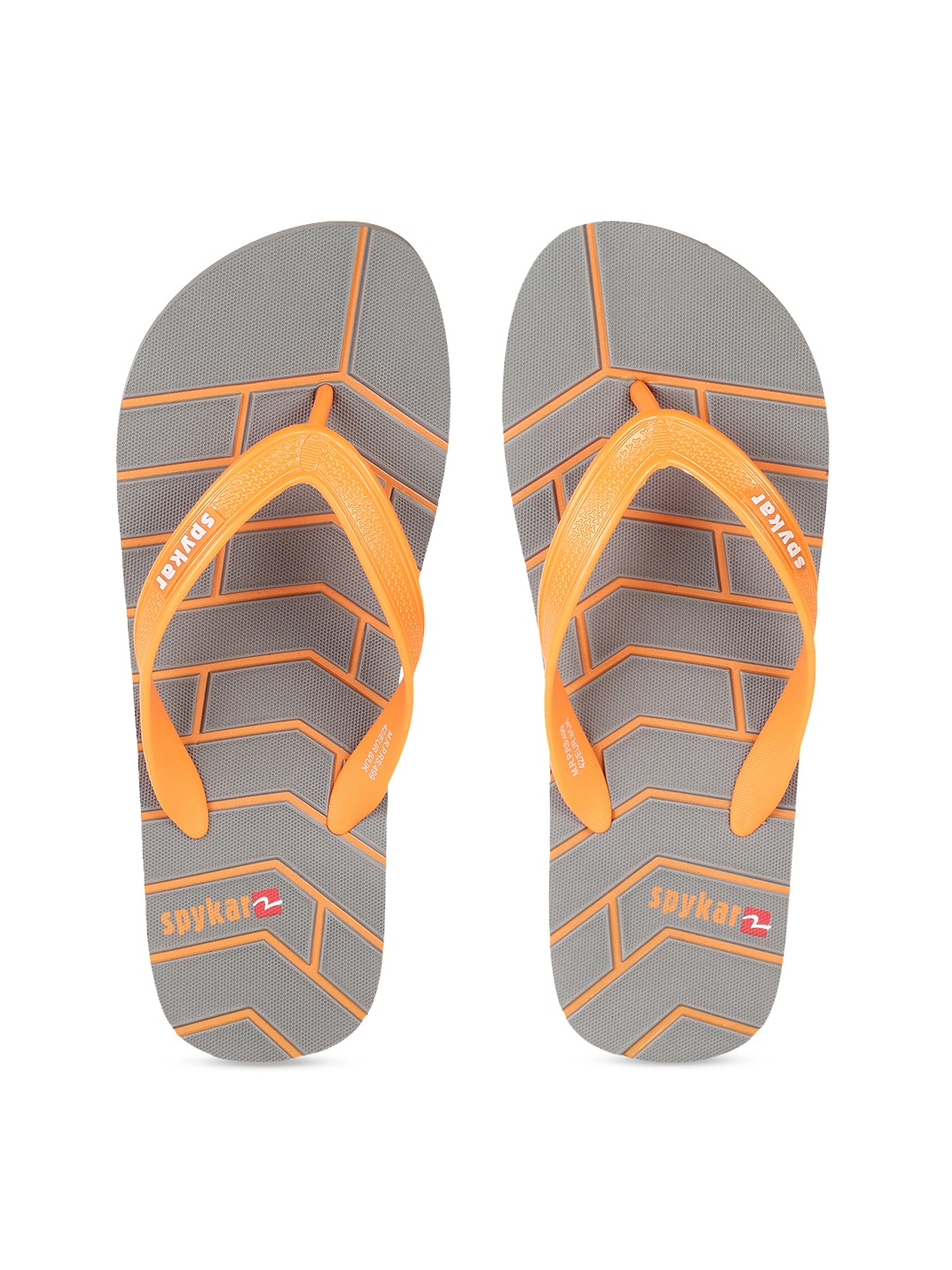 

SPYKAR Men Grey & Orange Self Design Thong Flip-Flops