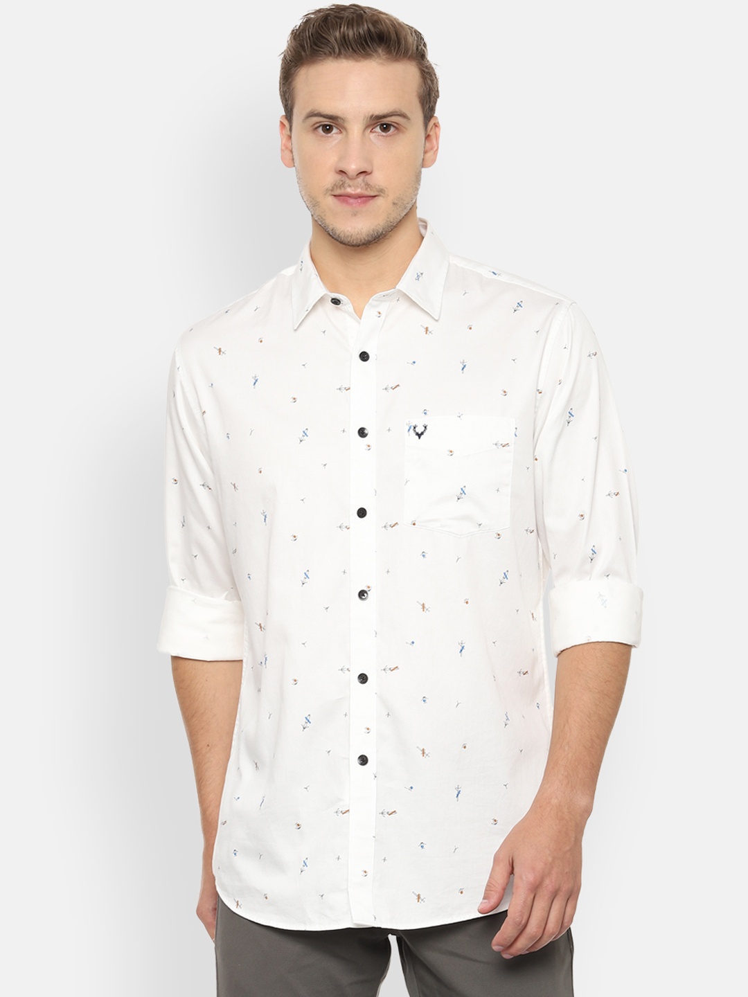 Allen Solly Men White Slim Fit Printed Casual Shirt