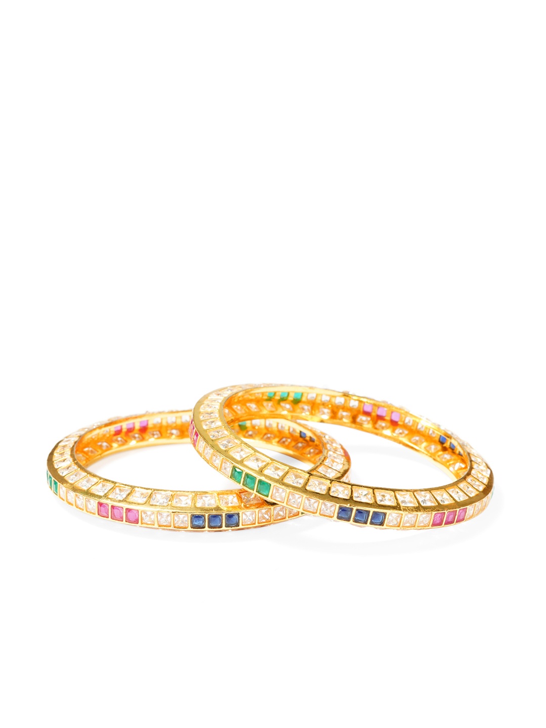 

DUGRISTYLE Women Set of 2 Gold-Plated & Multicoloured Stone-Studded Bangles