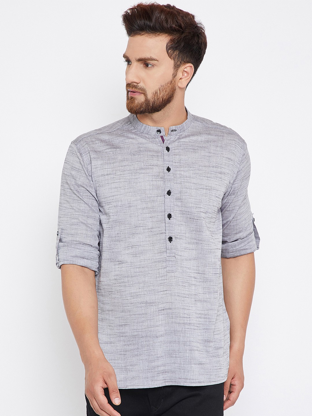 

even Men Grey Woven Design Straight Kurta