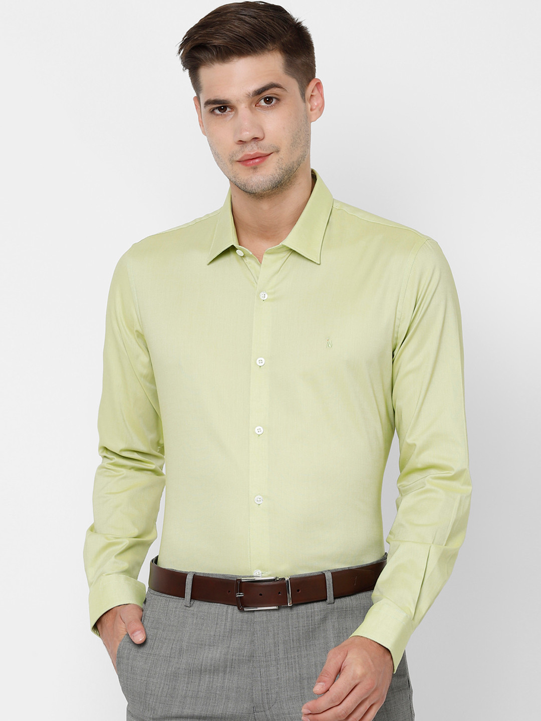 

SIMON CARTER LONDON Men Lime Green Slim Fit Solid Formal Shirt