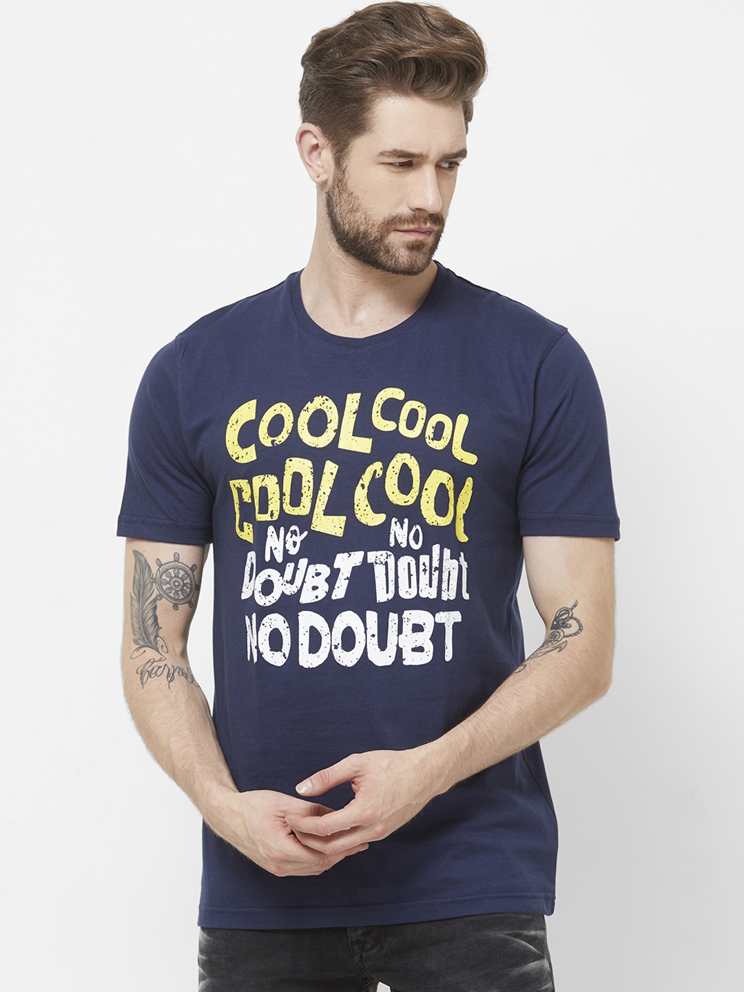 

Redwolf Men Navy Blue Printed Round Neck T-shirt