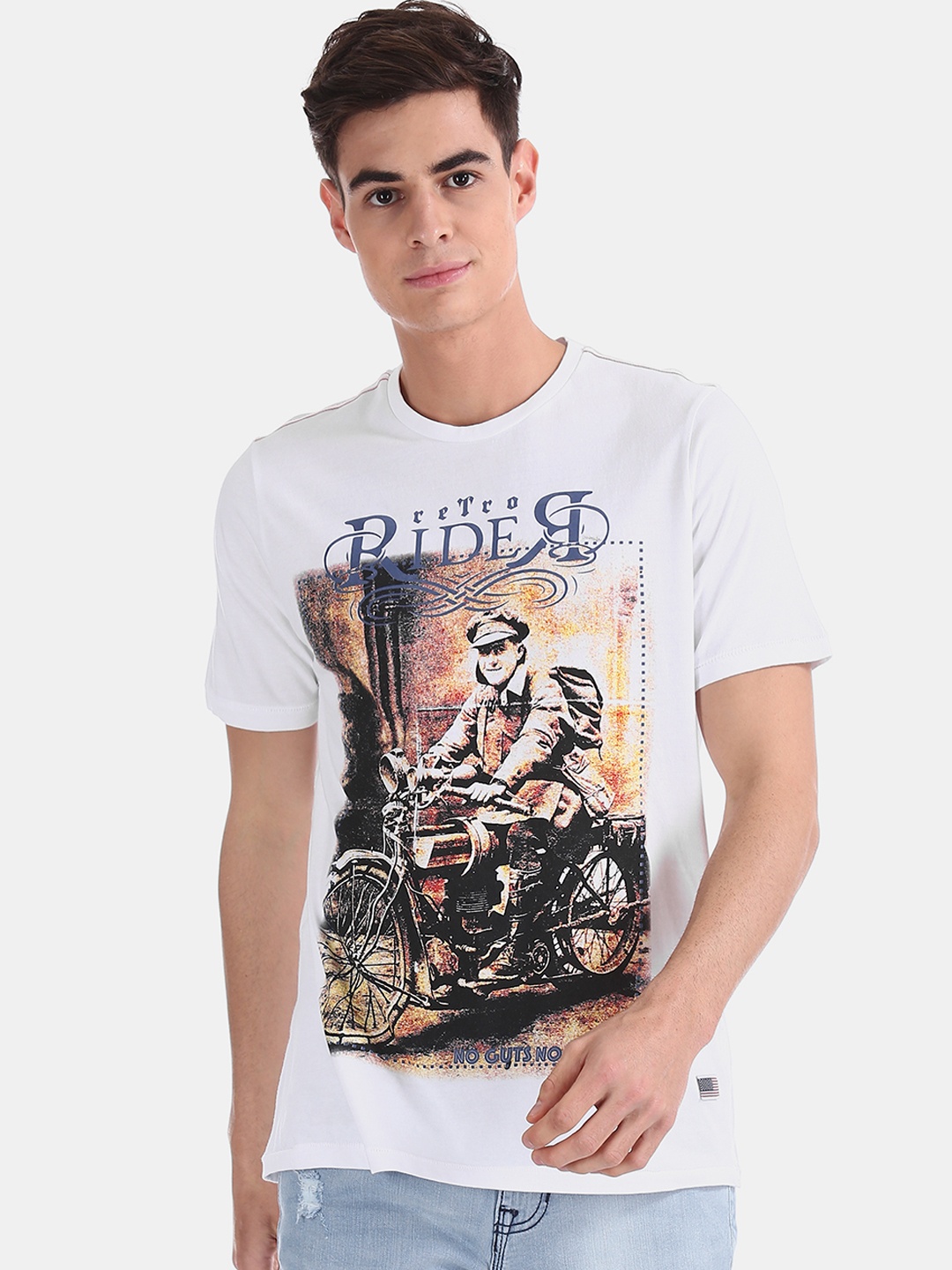 

Cherokee Men White Printed Round Neck T-shirt
