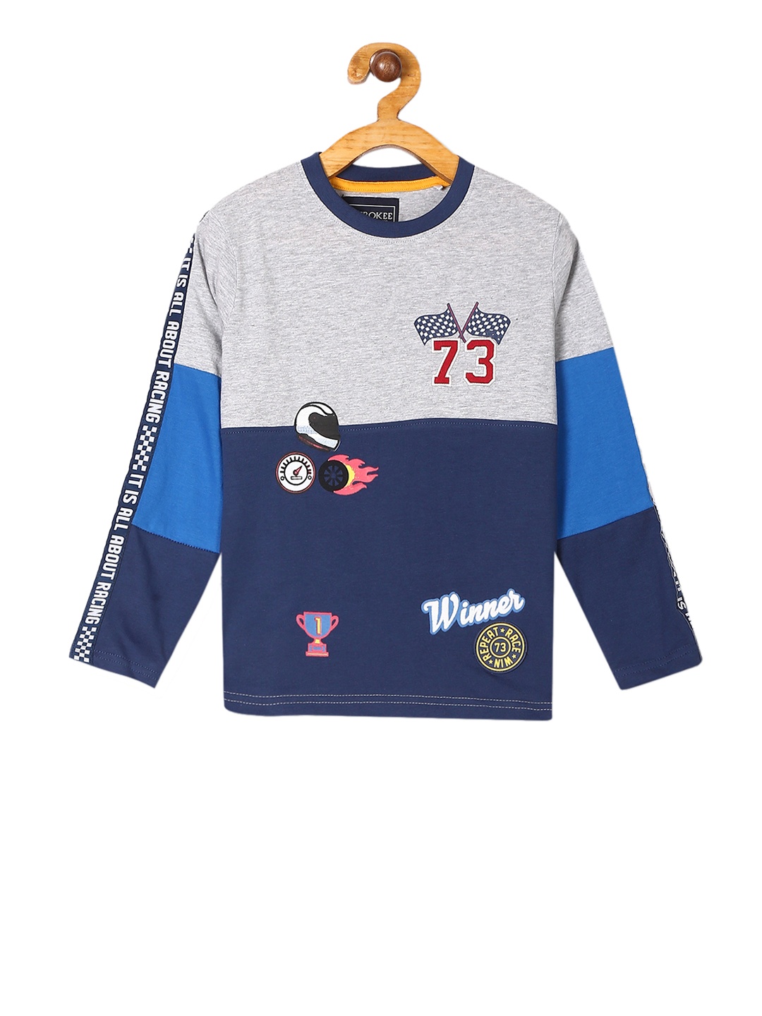 

Cherokee Boys Grey & Blue Colourblocked Round Neck T-shirt
