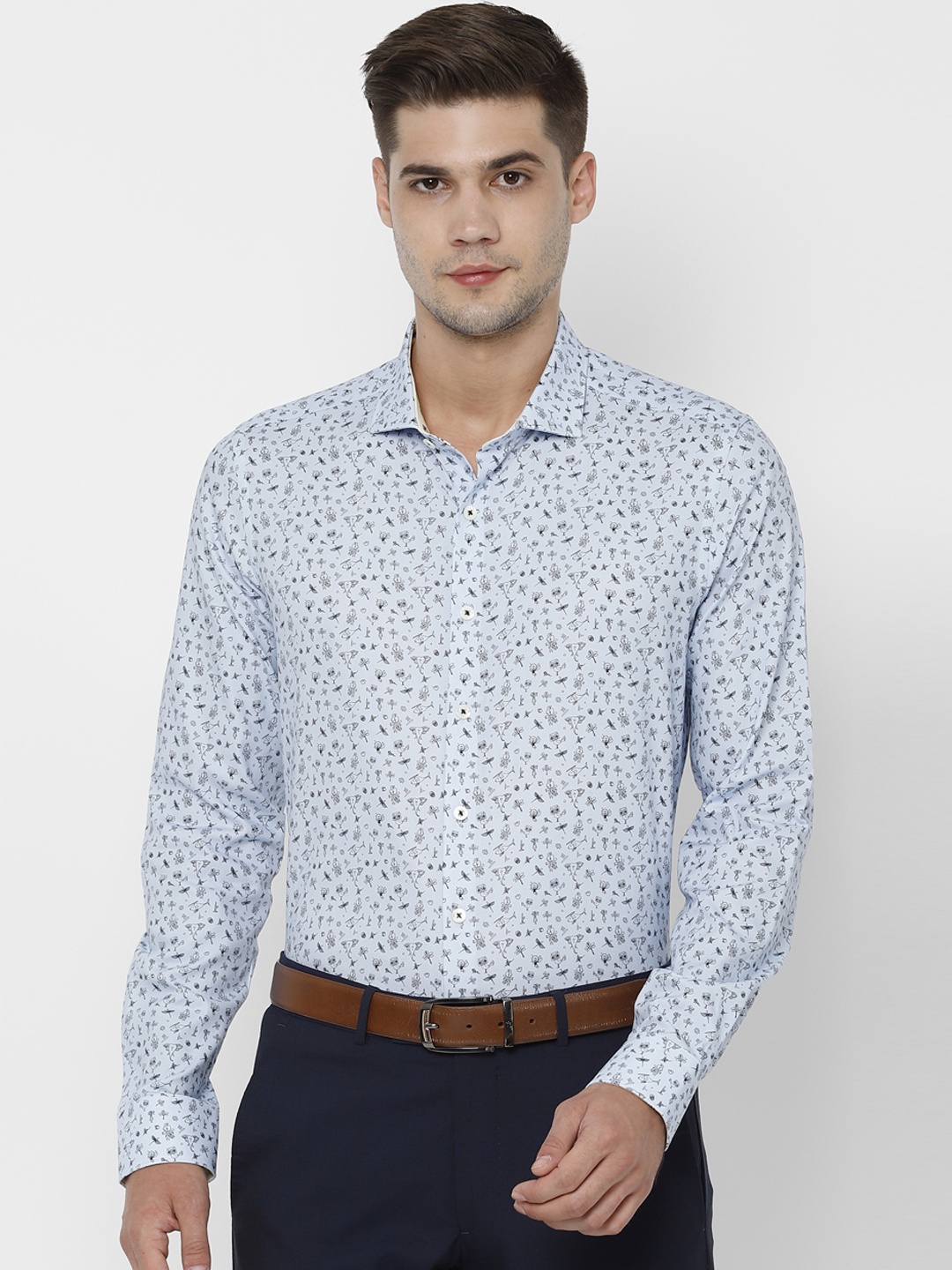 

SIMON CARTER LONDON Men Blue & Bronze-Toned Slim Fit Printed Semiformal Shirt