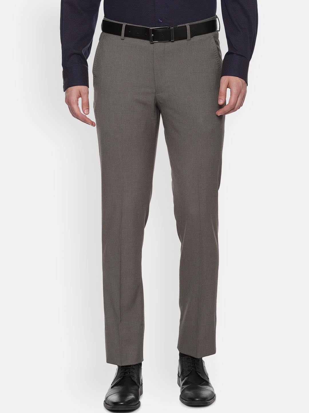 Louis Philippe Permapress Men Grey Slim Fit Solid Formal Trousers