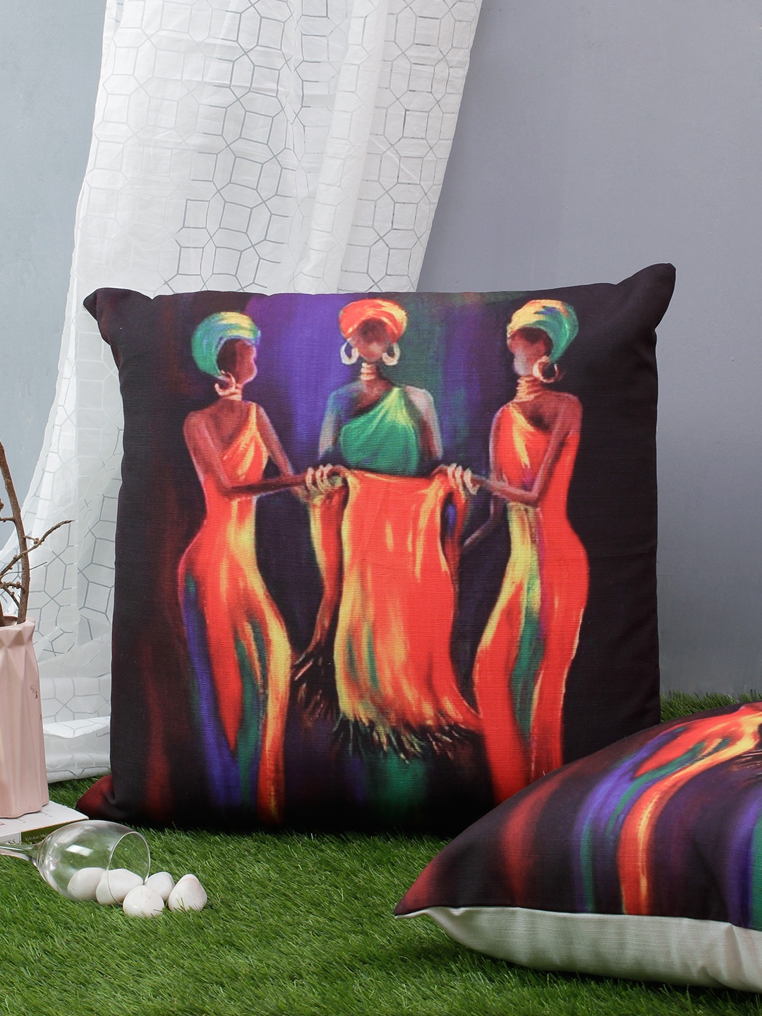 

Soumya Set of 2 Orange & Purple Graphic Square Cushion Covers