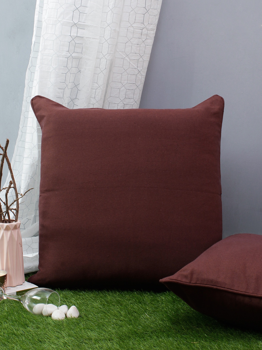 

Soumya Brown Set of 2 Solid Square Cushion Covers