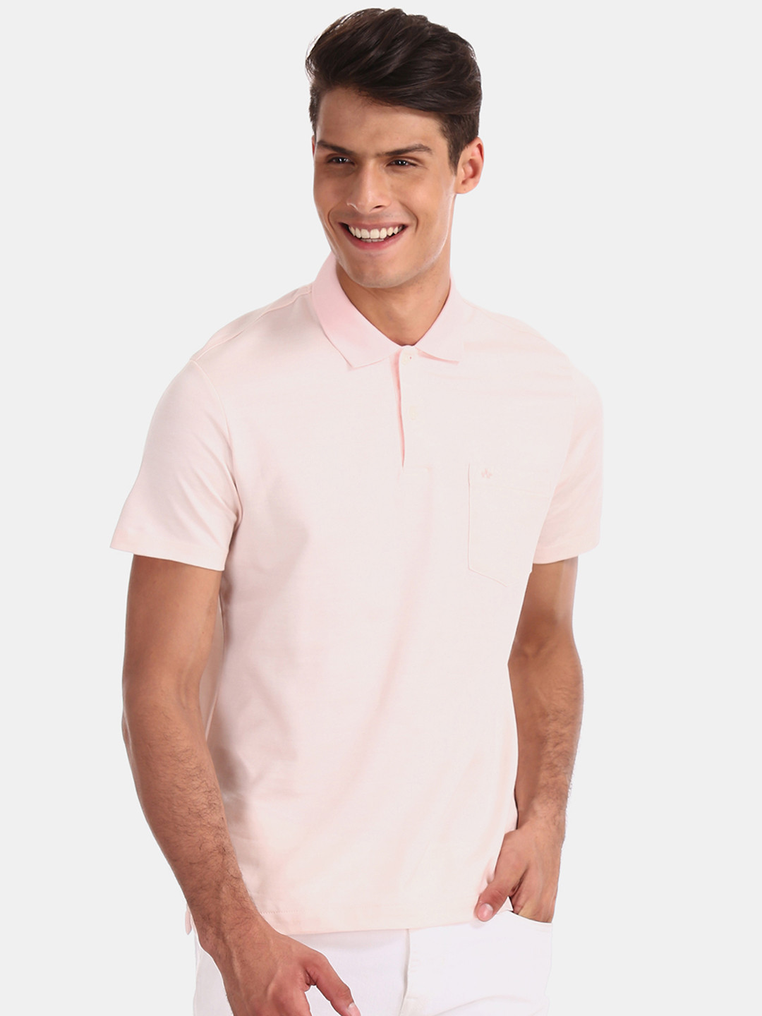 

Arrow Men Pink Solid Polo Collar Pure Cotton T-shirt