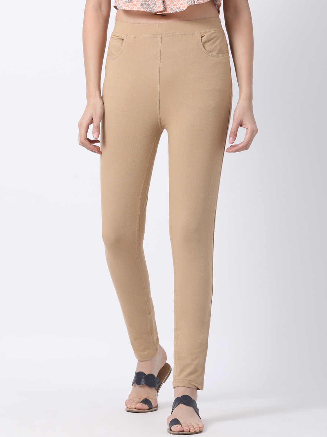 

GOLDSTROMS Women Beige Solid Slim-Fit Denim Jeggings